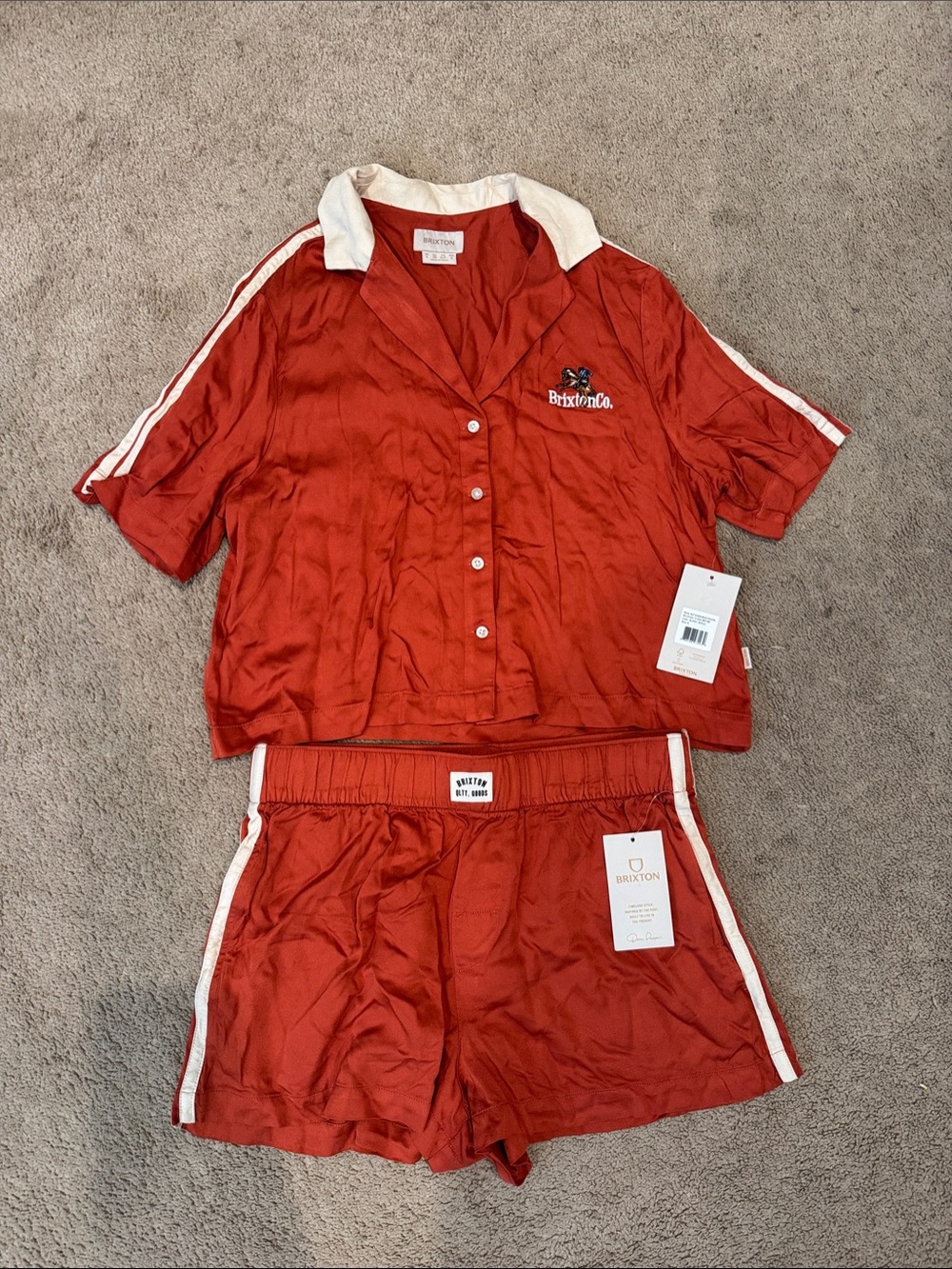 Brixton Burnt Orange Short Sleeve Button bowling Set with Cream Trim
